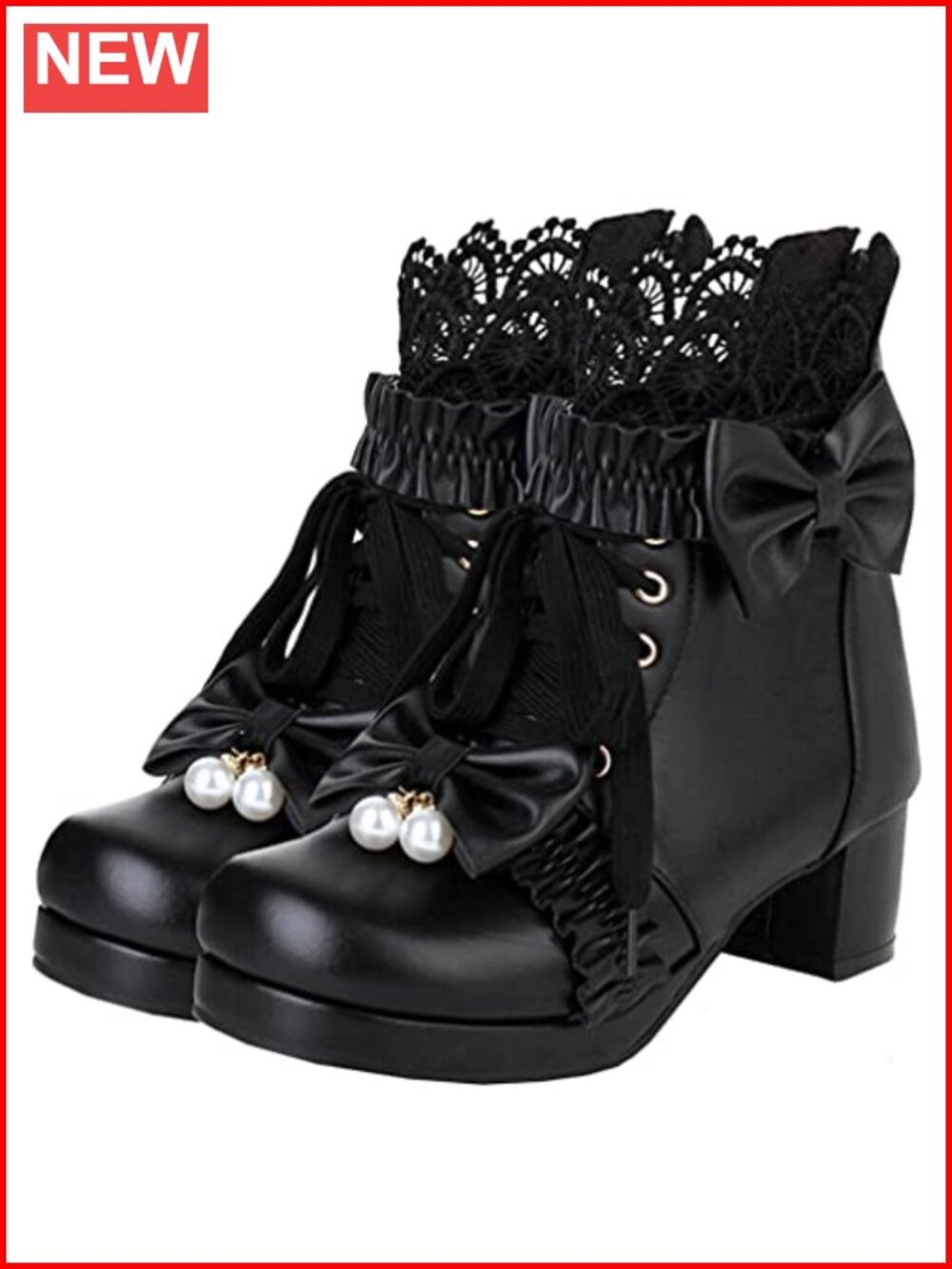 Lace Up Chunky Heel Ankle Boots with Bow Kawaii Cosplay Winter Shoes
